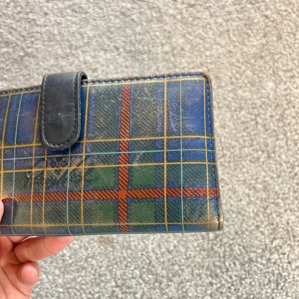 Patricia Nash Plaid Wallet Womens linnet leather Blue Green Tartan Slim Clutch‎